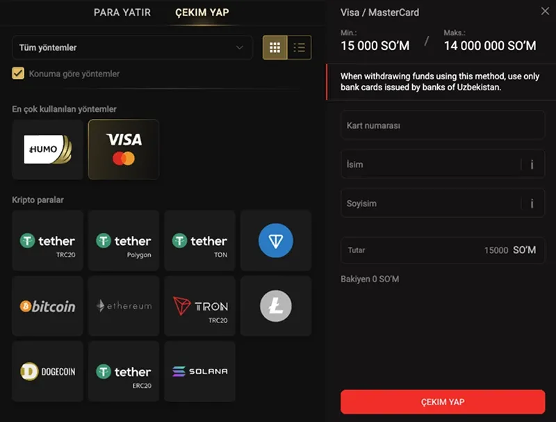 Pinco oyna para çekme adımları